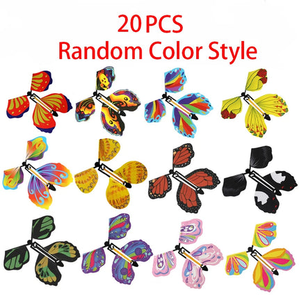 20PCS Color Magic Flying Butterfly Rubber Rubber Band Wind Up Toy Exquisite Bookmarks Gift Party Surprises Wedding Decorations