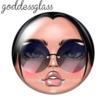 Matryoshka Doll Face Girl Sunglasses 12mm/18mm/20mm/25mm Round photo glass cabochon flat back Making findings Jewelry