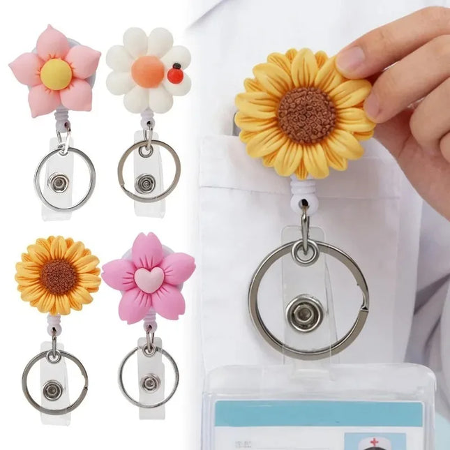 1pcs New Resin Flowers Retractable Nurse Badge Reel Cute Floral Girls Students Doctor ID Card Holder Keys Lanyard