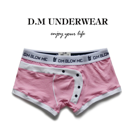 Men's pink Underwear Low Waist Sexy Men's Button Boxers Solid Color Matching Personality Sports Cotton Boyshort
