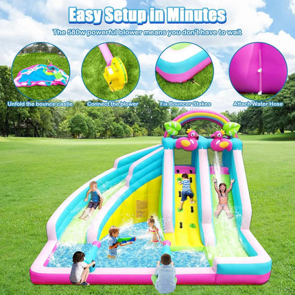 SkyBounce Inflatable Bounce House Water Slide 6 in 1 Blow Up Water Park Water Slides Splash Pool Blower Waterslide Backyard
