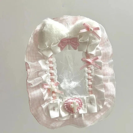Sweet DIY Plush Card Holder with Ribbon Anime Lace Photocard Case Lolita Idol Display Photo Protector Case Card