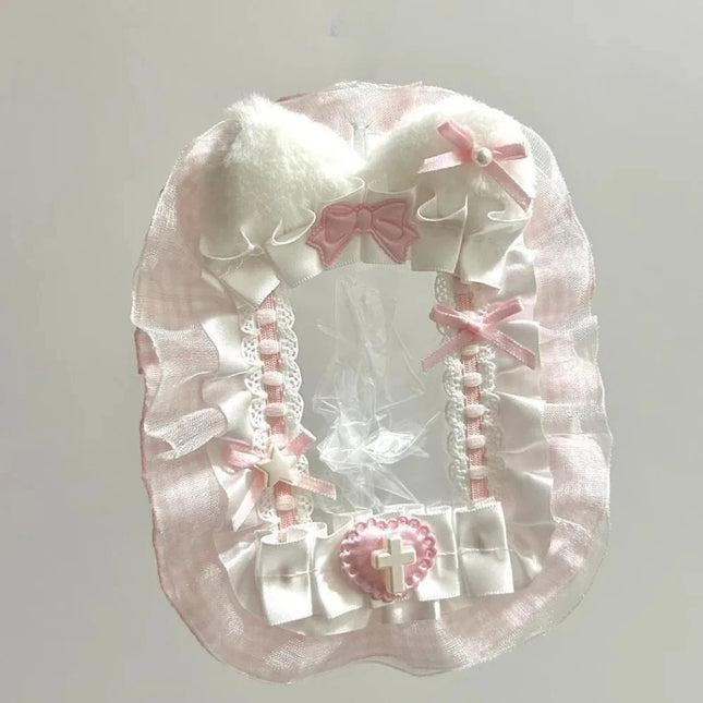 Sweet DIY Plush Card Holder with Ribbon Anime Lace Photocard Case Lolita Idol Display Photo Protector Case Card