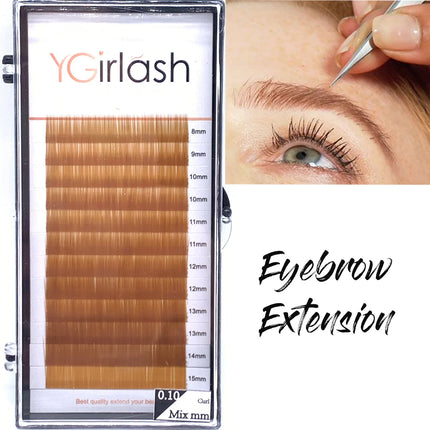 YGirlash Hand Made High Quality Straight Curvate Extensions False Eyebrow 12Lines Brown Color Eyebrow Extension