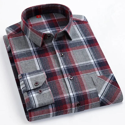 Pure Cotton Men's Plaid Shirt Long Sleeve Regular Fit Men Casual Oversized Shirt Leisure Autumn Male Blouse New Plus Size