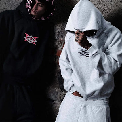 Winter Warm Oversized Hoodie Sweatpants Fashion Geometric Print Casual Streetwear Cozy Loungewear 2026 New