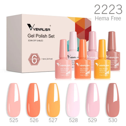 6pcs/kit VENALISA Valentine's Day Collection Lovely Pink Nails HEMA FREE TPO FREE Soak Off UV LED Semi Permanent Set Gel Varnish