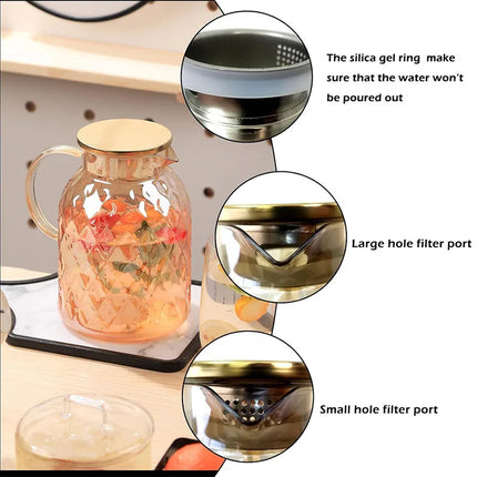 PIGE HOME 1800ML Glass Pitcher With Lid Borosilicate Water Pitcher Bedside Water Carafe Vintage Glass Jug for Juice Coffee Tea