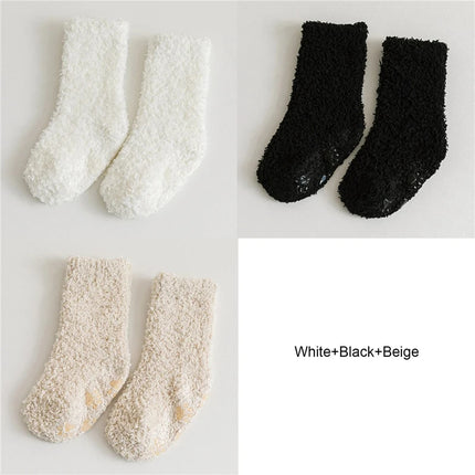 3Pairs Winter Warm Fuzzy Baby Socks Anti Slip Coral Fleece for Newborn Toddler Kids Boys Girls Soft Floor Socks