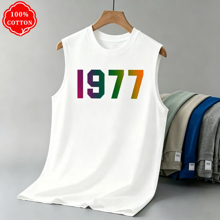 100% Pure Cotton Summer Men's Fashionable Casual Loose I DON'T CARE Letter Pattern Printed Fitness Sports Sleeveless Vest