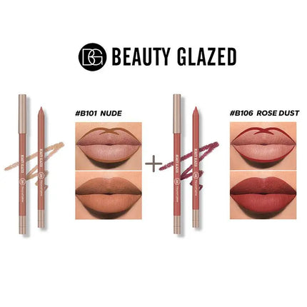BEAUTY GLAZED 2 Pcs  Lip Liner Set Long Lasting Waterproof Lipliner Matte Velvet Lipstick Pen Lip Makeup Cosmetic Smudgeproof