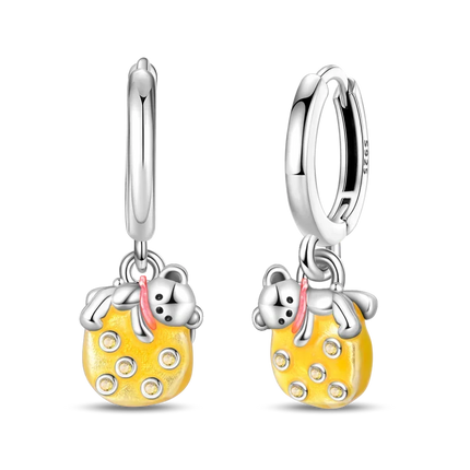 Original Earrings 925 Silver Fruit Series Cherry Strawberry Hoop Earrings Ear Studs Zircon Making Jewelry for Women Girl Party