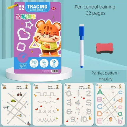 Magical Tracing Workbook Montessori Educational Writing for Children Reusable Pen Control Training Calligraphy Copybook for Kids