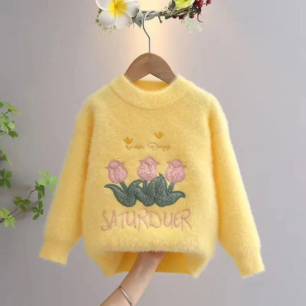 Chic New Autumn Winter Thick Pullover Sweaters Girls Knit Sweater for Children Girls Clothing Flowers Baby Girl Clothes GY11051