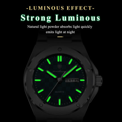 POEDAGAR Original Men Clock Quartz Date Week Luxury Man Wristwatch Waterproof Luminous Stainless Steel Sport Men's Watches Reloj