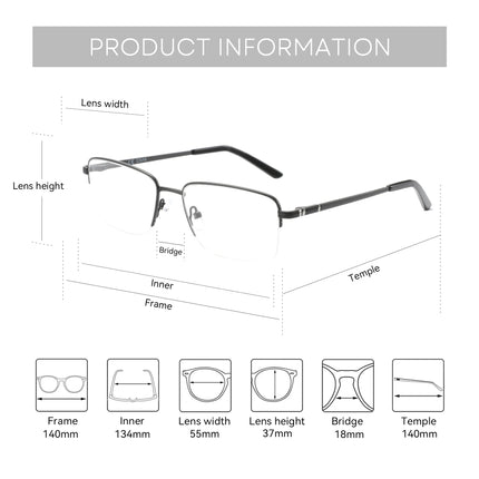 ZENOTTIC Half Rim Prescription Glasses Men Business Optical Spectacles Anti Blue Rays Photochromic Myopia Progressive Eyeglasses