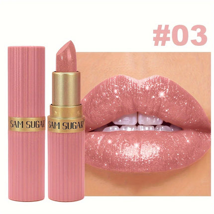 Coral Pearlescent Lipstick - Waterproof, Long-Lasting Shimmer Gloss with Golden Cap, Non-Sticky Formula, Easy Application