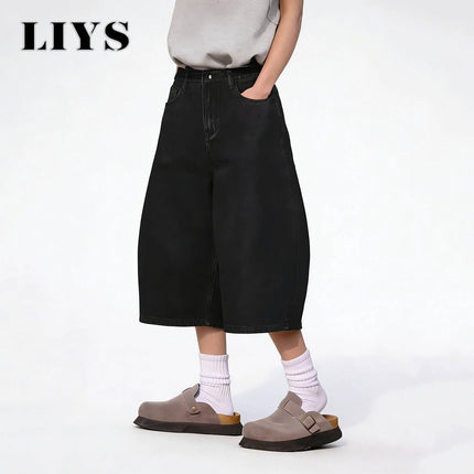 LIYS Summer American Style Retro Black Ultra Baggy Machete Wide Leg Denim Shorts Fashion Men's Women's Daily Jeans Capris Jeans