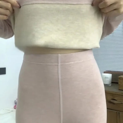 Thiened Fce Warm Underwear Set for Women round Ne Close-Fitting Pure Color Home Clothes Winter Thermal Suit