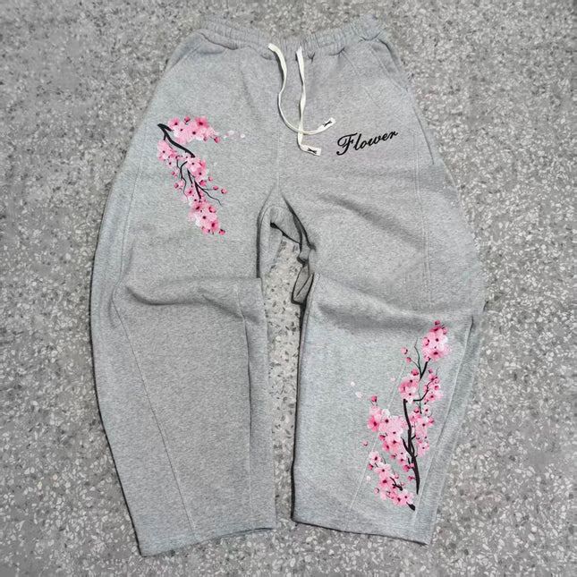 Men's Sakura Wide Leg Sweatpants Casual Drawstring Cargo Trousers Euro Street Style Loose Track Pants