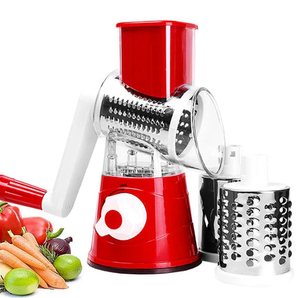 Vegetable Cutter Manual Rotary Cheese Graters Round Mandoline Slicer Shredder With 3 Stainless Steel Blades Kitchen Accessories