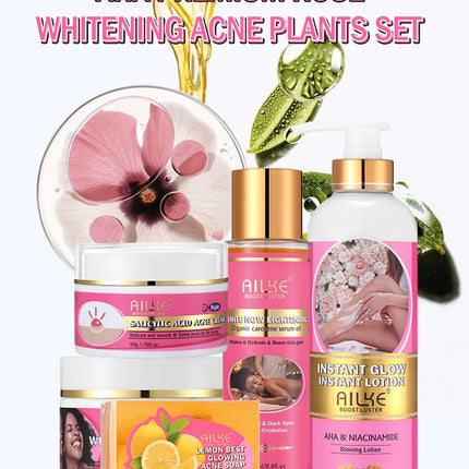 AILKE Natural Skin Brightening Set for All Skin Types, Cleaning, Dark Spots and Acne Removal, Boost Radiance, Organic, Vegan