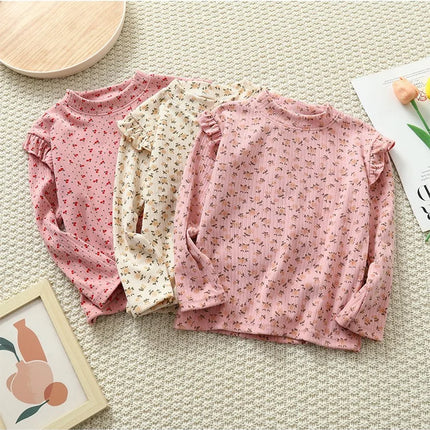 1pcs Autumn Winter Children's T-Shirts Baby Floral Print Tops Kids Round Neck Long Sleeve Base Shirt Girls Tshirts Clothes