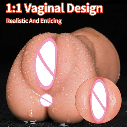 Realistic 3-IN-1 Male Masturbator - Deep Throat + Artificial Pussy + Rubber Vagina, Oral Blowjob Adult Sex Toy