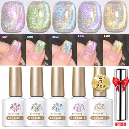 BORN PRETTY Cat Magnetic Moonlight Gel Nail Polish Set 10ml Sparking White Silver Water-light Soak Off UV Gel Nail Art Manicure