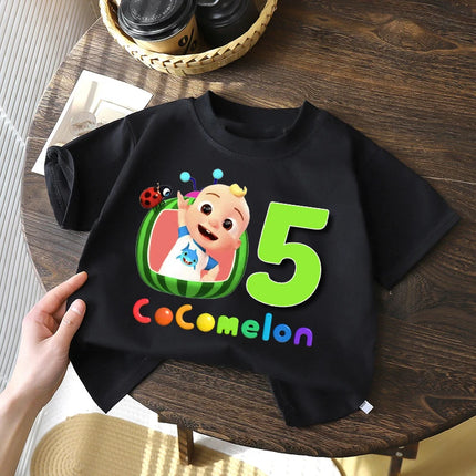 Cocomelons Kids Birthday Number 1-10 T-shirts Cartoon Anime Boys Girls Tees Short Sleeves Printed Children Tops Summer Clothes