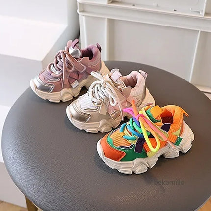 Girls & Boys Casual Sneakers Soft Sole Sports Shoes For Child Autumn colorful
