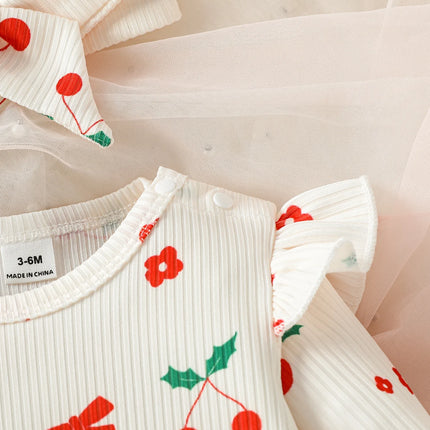 2025 Cute Baby Girls Rompers Long Sleeve Outwear Newborn InfantPrint Cherry Jumpsuits Two Pieces Spring Autumn For 0-1Y