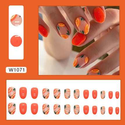 Fresh Flower 24 Pcs Press on Nails Pink Nail polish Glossy Artificial Finger Manicure Reusable False Nails for Women