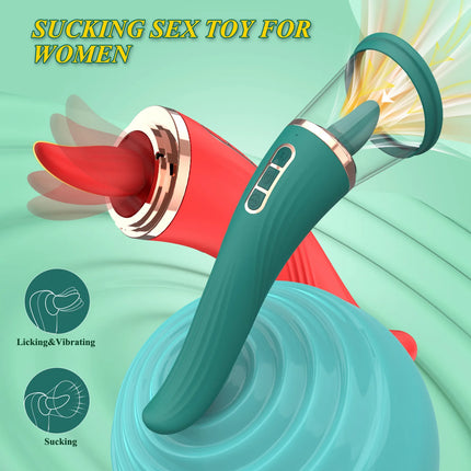 Tongue Licking with Sucking G Spot Vibrator 3 in 1 Sex Toys for Women Powerful Clitoral Nipple Oral Sucker Stimulation Massager
