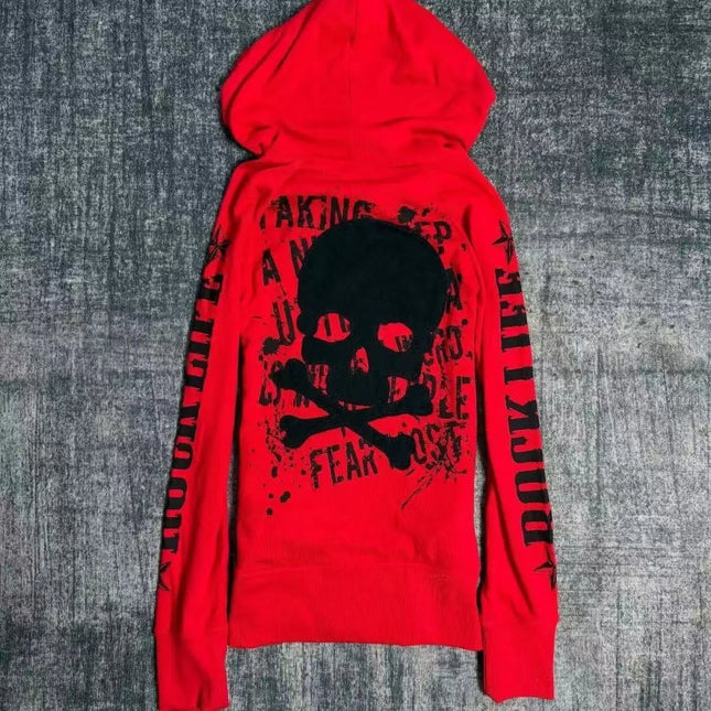 Winter Coat Y2k Hoodies Print Gothic Hooded Zip-Up 2000s Streetwear High Street Hooded Sweatshirt Hip Hop Fashion Punk Harajuku