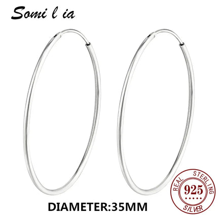 SOMILIA SOMILIA Platinum Big Hoop Earrings for Women, 925 Sterling Silver Jewelry Female Fashion Women Earrings 10-90mm For Gift