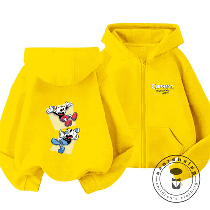 Cuphead 2026 Lovely Zipper Hoodie Boys Girls 3-14Y Autumn Winter Cute Kawaii Cartoon Street Hot Fashion Outdoor Casual Warm