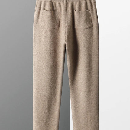 100% Wool Men's Knitted Long Pants Autumn Winter Thickened Slim Fitting Solid Color Warm Flat Corner Pants Leisure