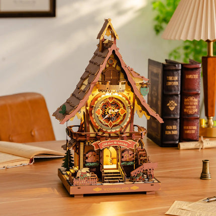 Robotime ROKR Cuckoo Clock Mechanical 3D Wooden Puzzle Christmas Cuckoo Clock Building Kit Holiday DIY Project for Teens Adults