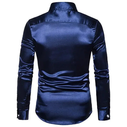 Amazon Spring Autumn Men's Long Sleeve Shirt Casual Fashionable Shiny Interior Top Men's European Style Foreign Trade Shirt