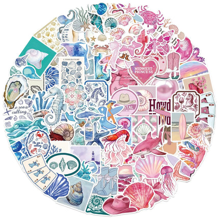10/50/100pcs Pink Sea Blue Ocean Coast Graffiti Stickers Decals for DIY Notebook Scrapbooking Laptop Pad Phone Suitcase