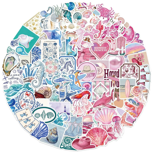 10/50/100pcs Pink Sea Blue Ocean Coast Graffiti Stickers Decals for DIY Notebook Scrapbooking Laptop Pad Phone Suitcase