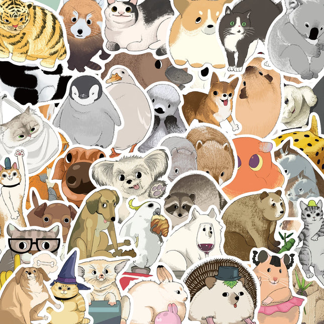 50PCS Watercolor Animal Stickers Cartoon Cute Waterproof Stickers Creative Trendy Notebook Refrigerator Helmet Car Decoration Toy