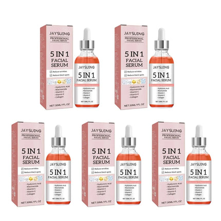 Jaysuing 5 In 1 Hyaluronic Acid Face Serum 30ml Moisturizing Vitamin C Collagen Lightning Facial Serum Shrink Pores Skin Care