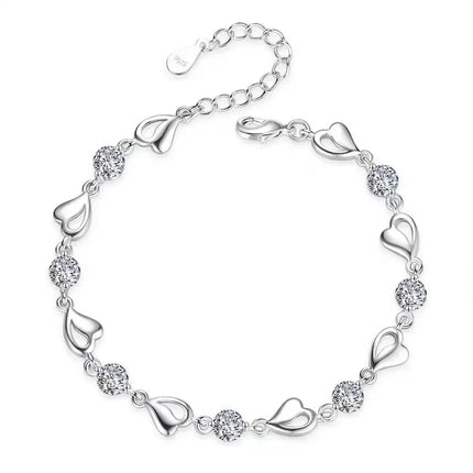 925 Sterling Silver Heart Shaped Necklace Bracelet Set for Women Vintage Korean Blue Crystal Bracelets Jewelry Set Party Jewelry