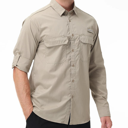 Summer Men's UPF 50+ Casual Long Sleeve Fishing Shirts, Lightweight Tactical Button Down Shirt with Breathable Back Mesh