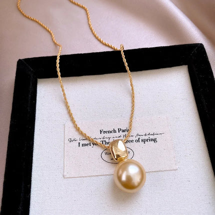 DREJEW Yellow Pendant Pearl Necklace Earring Set for Women Light Luxury High-end French Retro Wedding Jewelry Sets Party Gift