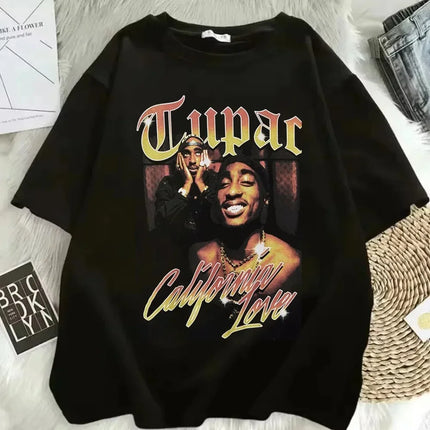 Tupac Shakur Crew Neck Printed T-Shirt Women Men Oversize Fit Short Sleeve Street Harajuku High Quality Cotton Casual Clothing