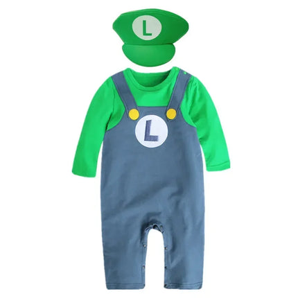 Super Mario Luigi Baby Set - Long Sleeve Romper Hat
