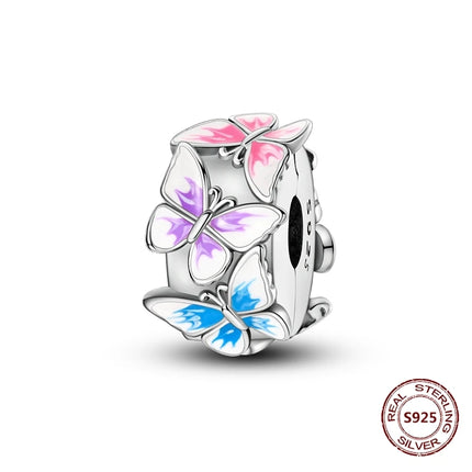 Lucky Clover Clip Charms 925 Sterling Silver Original Black Cat Stopper Clamp Silicone Spacer Charm For DIY Jewelry Bracelet